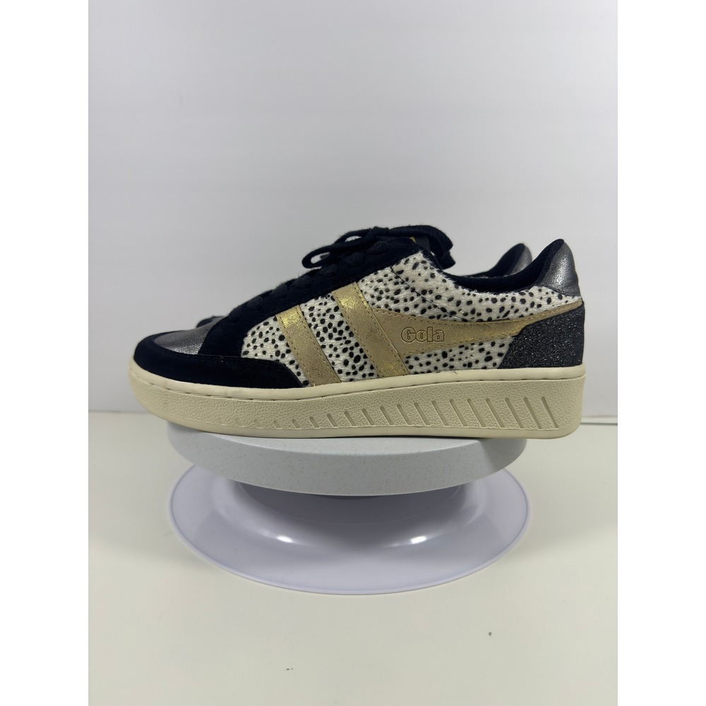 Gola Superslam Women's Sneakers Low Top Black Gold Cheetah Faux Fur Size 9‎ - Picture 2 of 14